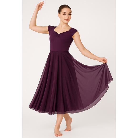 Weissman Purple Cap-Sleeve Leotard Dress With Mesh Skirt Large Child (LC) - Picture 1 of 7